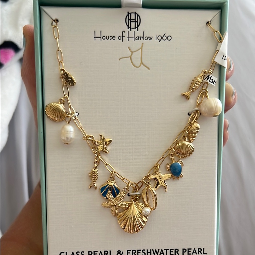 House of Harlow 1960 Gold and Blue Necklace with Nautical Charms